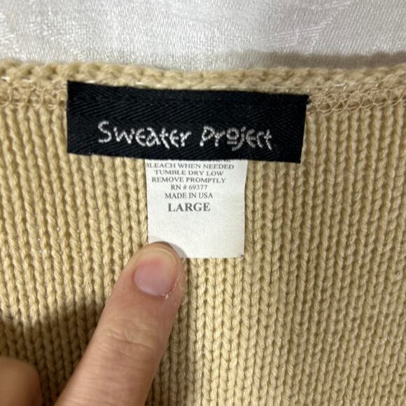 Sweater Project Vintage Large Beige Open Knit Sleeveless Long USA - Picture 5 of 8